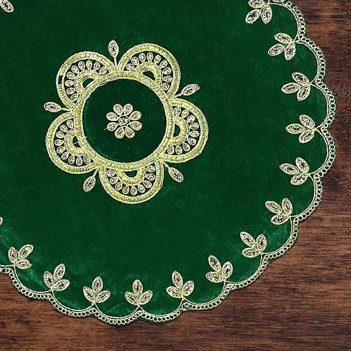 Designer Green Velvet Round Pooja Aasan 18"