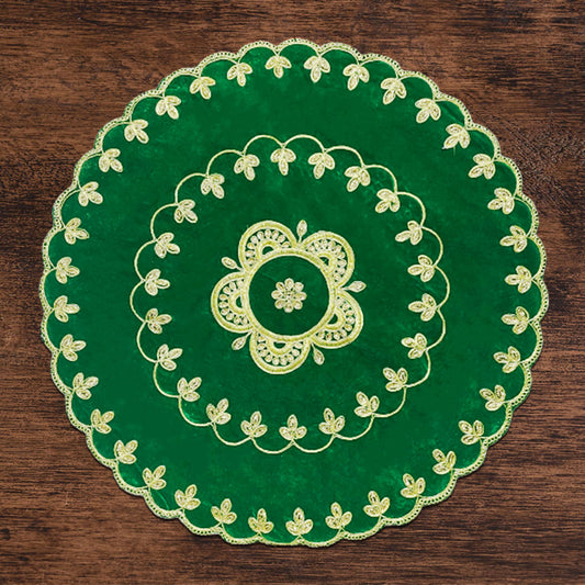 Designer Green Velvet Round Pooja Aasan 24"