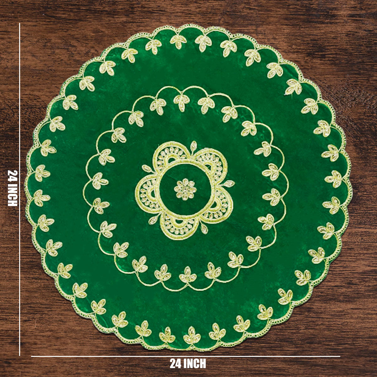 Designer Green Velvet Round Pooja Aasan 24"