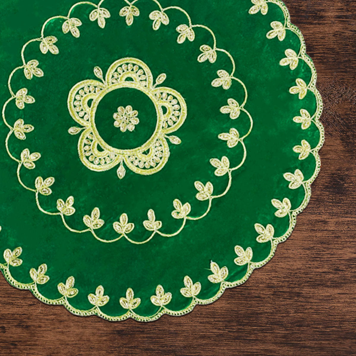 Designer Green Velvet Round Pooja Aasan 24"