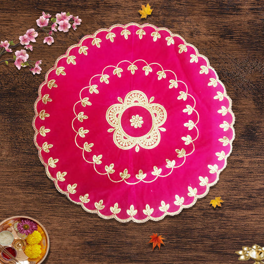 Designer Megenta Velvet Round Pooja Aasan 24"