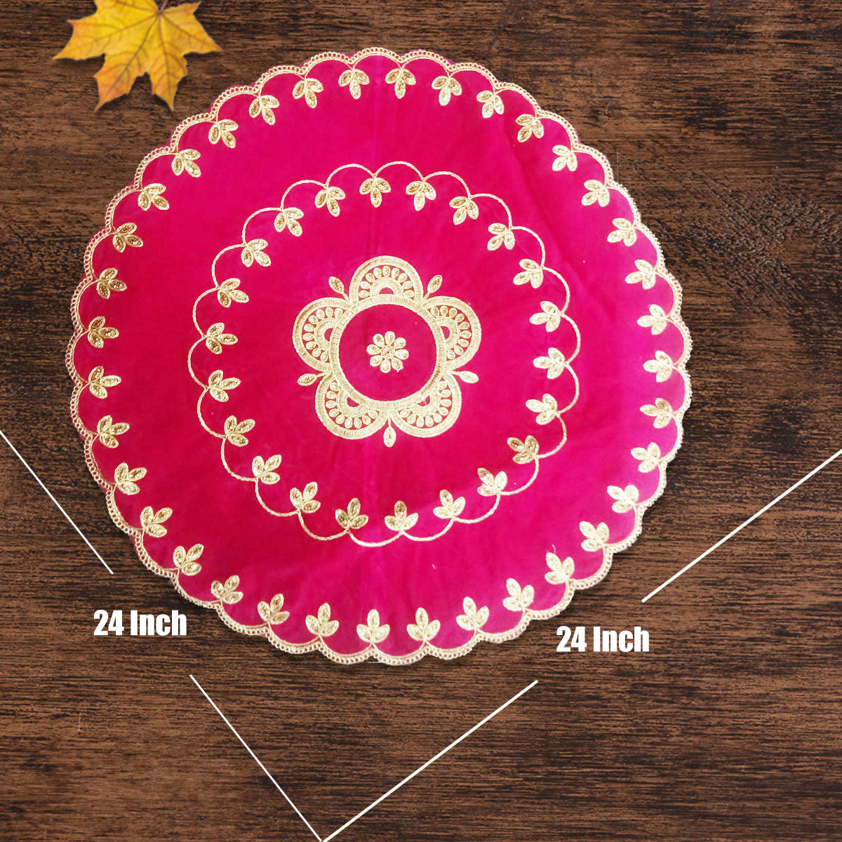 Designer Megenta Velvet Round Pooja Aasan 24"