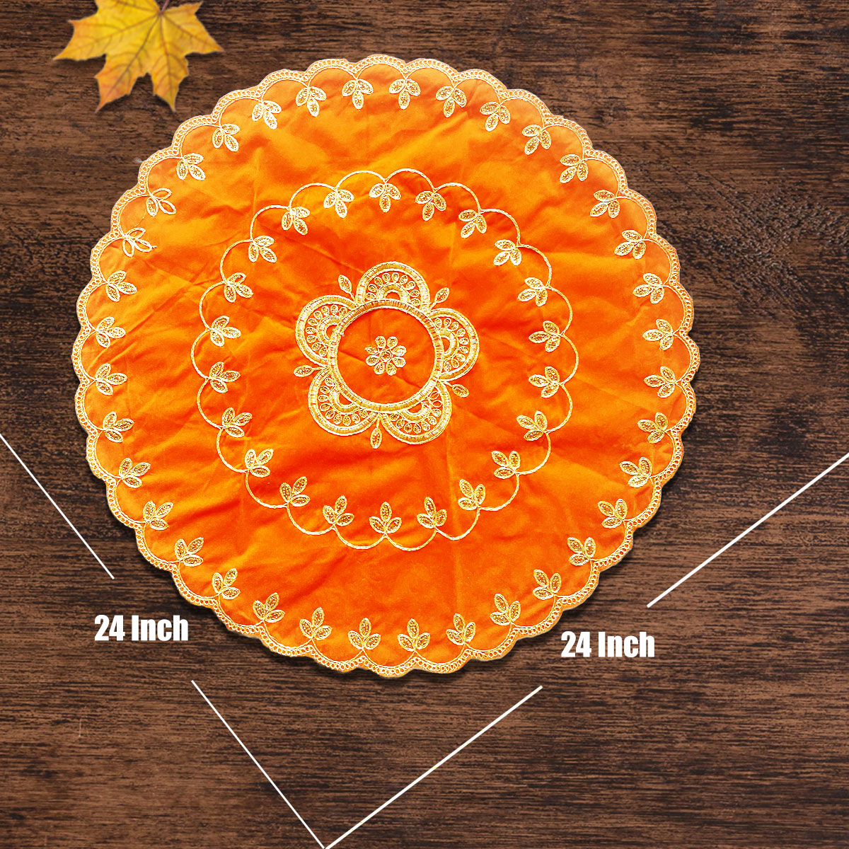 Designer Orange Velvet Round Pooja Aasan 24"