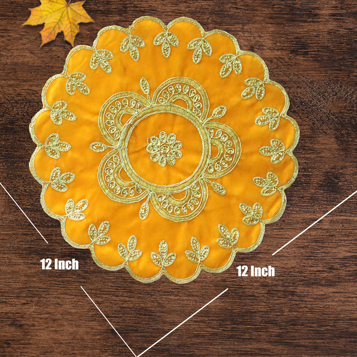 Designer Yellow Velvet Round Pooja Aasan 12"