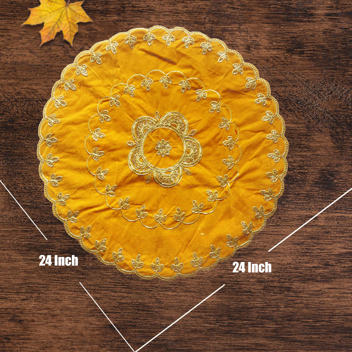 Designer Yellow Velvet Round Pooja Aasan 24"