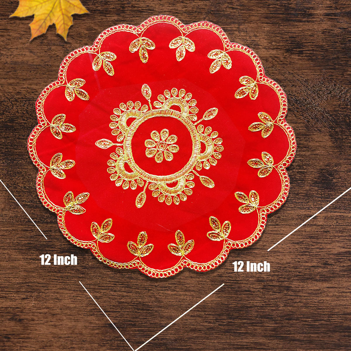 Designer Red Velvet Round Pooja Aasan 12"