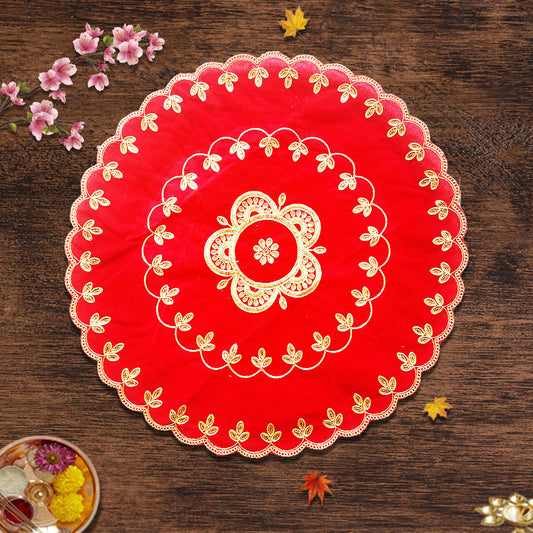 Designer Red Velvet Round Pooja Aasan 24"