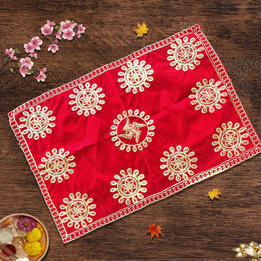 Red Swastik with flowers  Aasan 15*21 inch