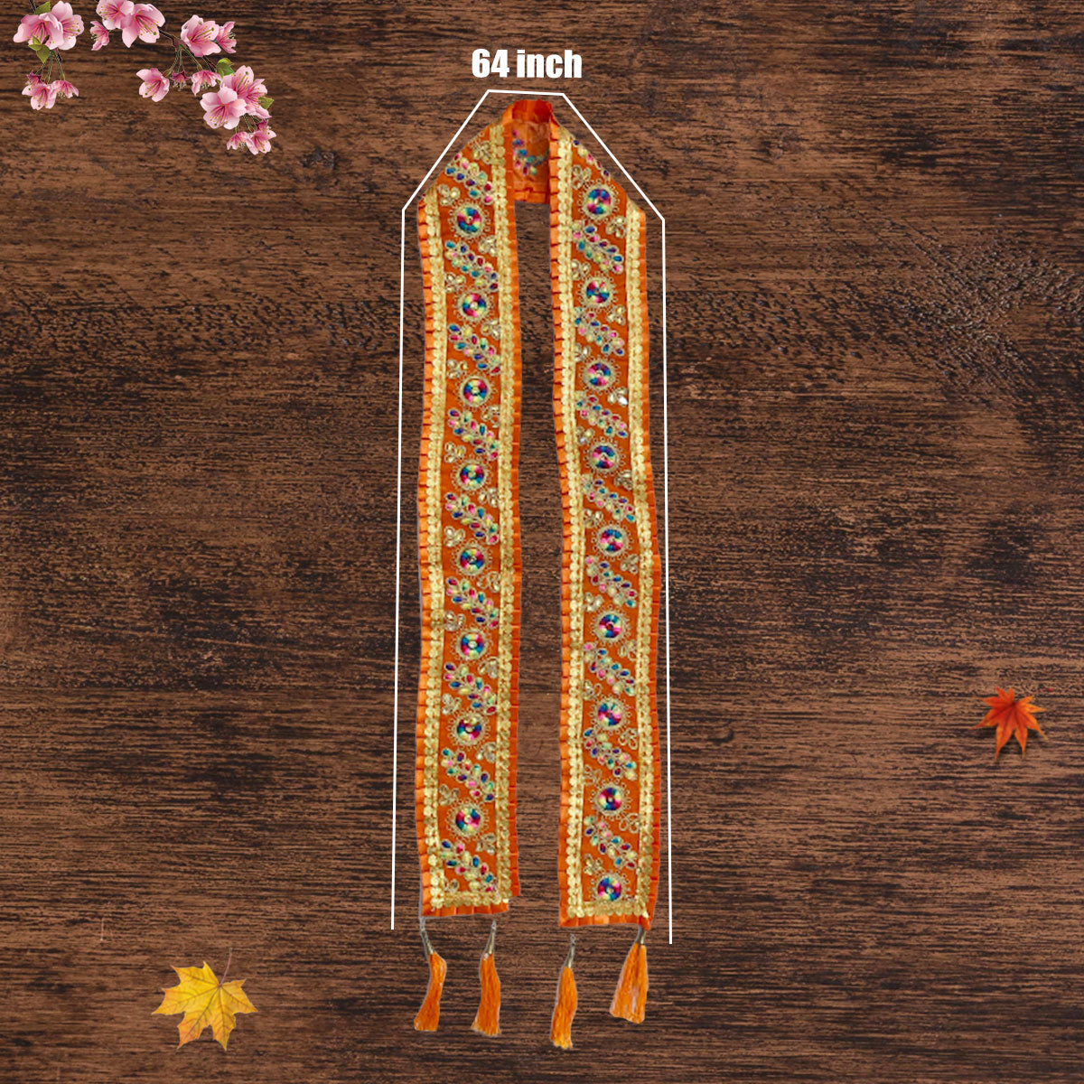 Frills Heavy Work Orange Dupatta