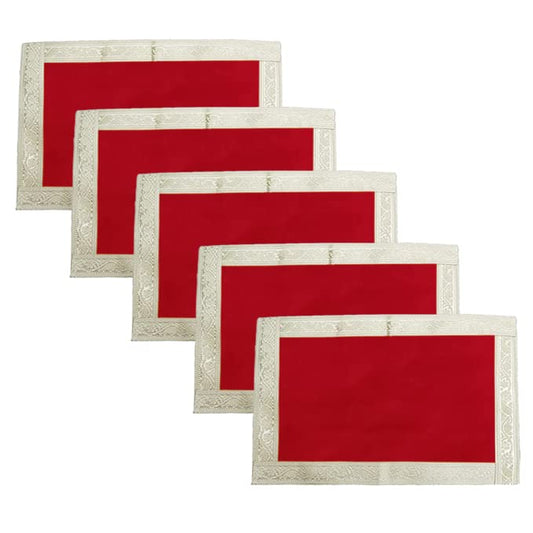 Set of 5 Pooja Mat Aasan Red Velvet Pooja Cloth for Mandir