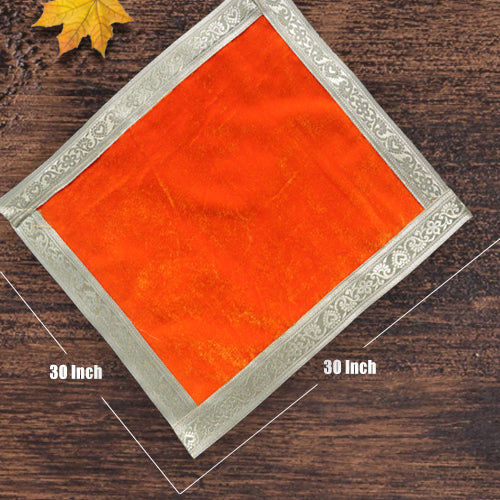 Orange Velvet Plain Square Pooja Aasan