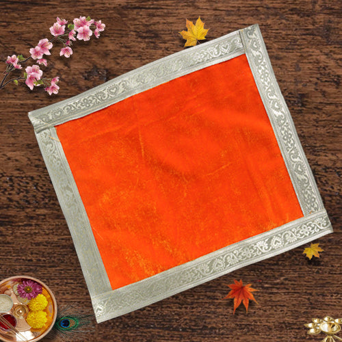 Orange Velvet Plain Square Pooja Aasan