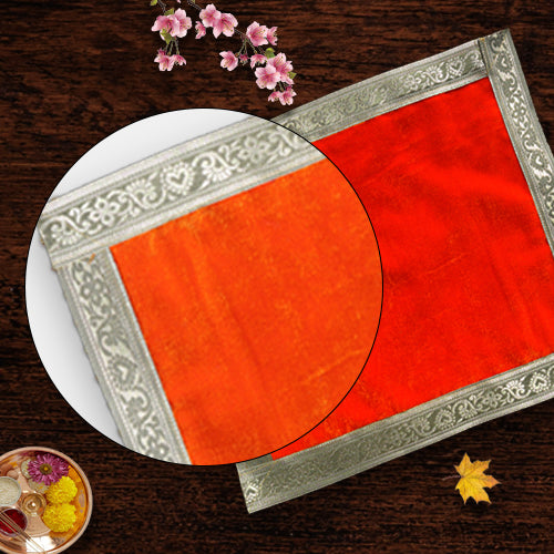 Orange Velvet Plain Square Pooja Aasan